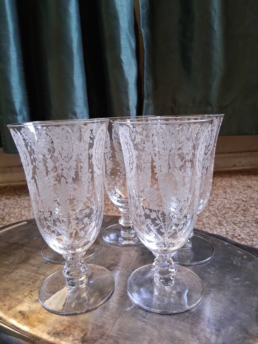 Tiffin FFransiscan June Nights Etched Clear Glass Goblets - Set of 5